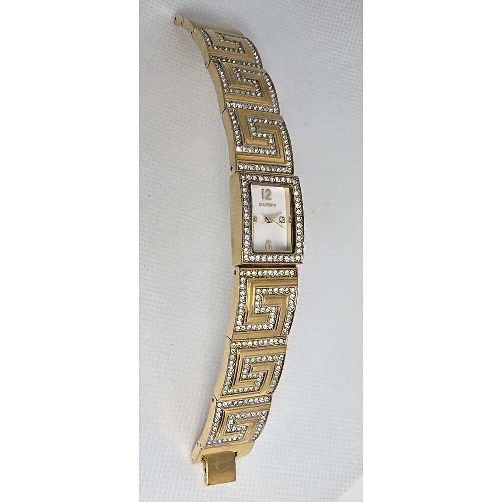Women's Elgin White Mother Pearl Dial Crystal Accents On Bracelet Band Watch 04 - Picture 6 of 8
